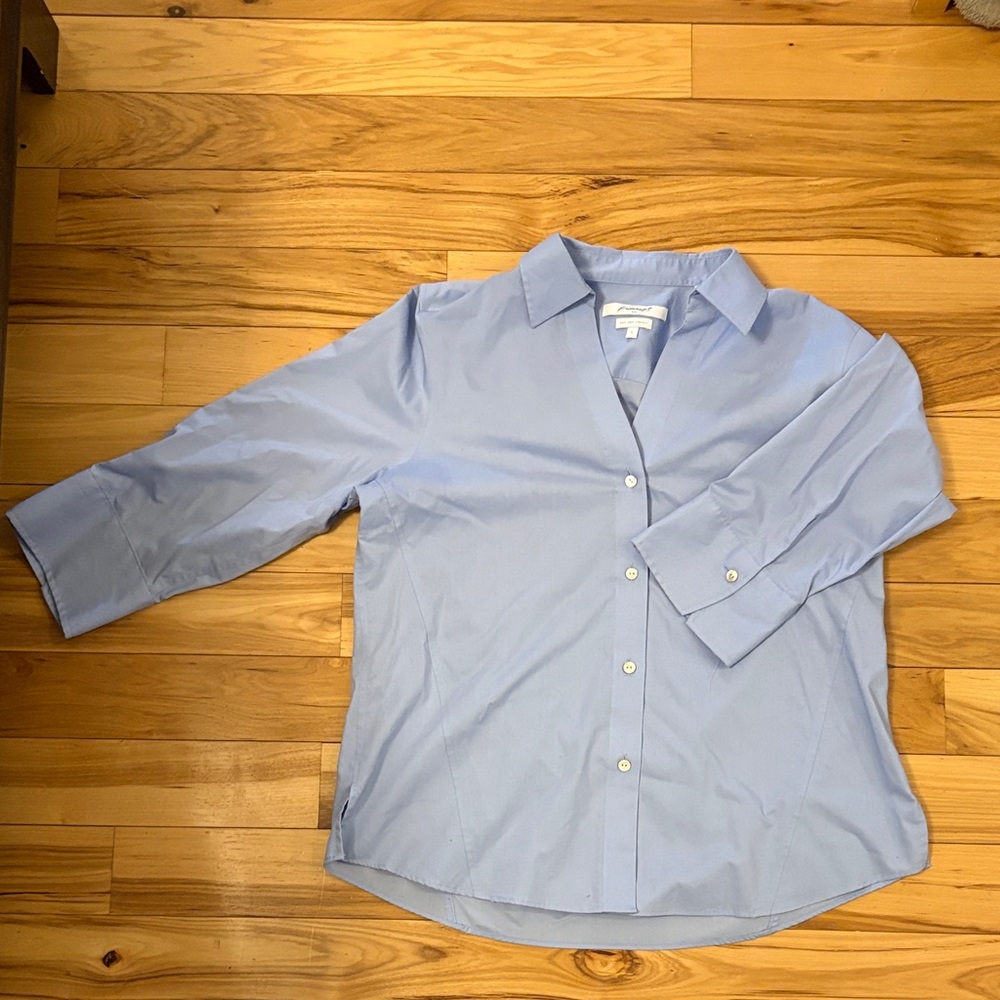 Foxcroft NYC Non Iron Stretch Light Blue Dress Shirt (large) 3/4 sleeve